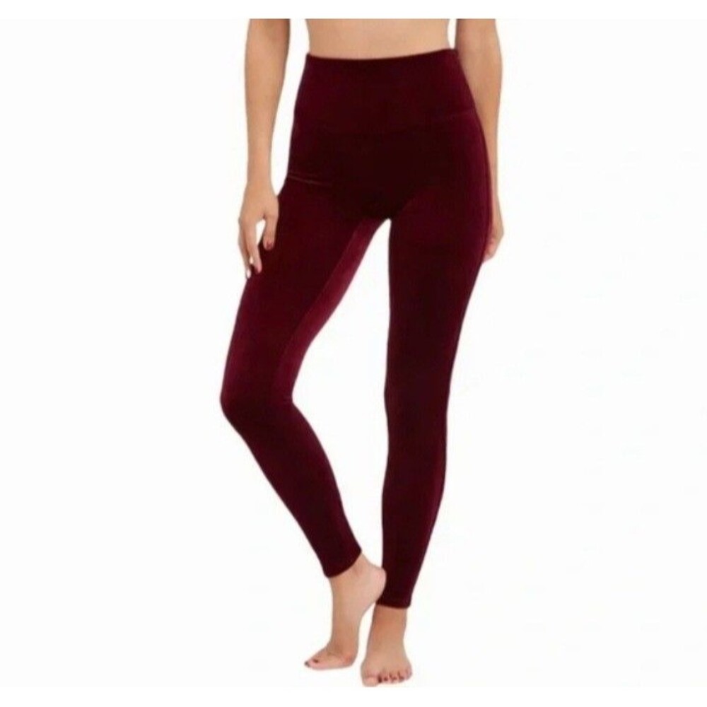 Spanx Women's Burgundy Velvet Power Waist Athletic Leggings Size Large